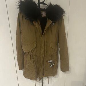 LOFT Olive Jacket with Black Fur Detail
